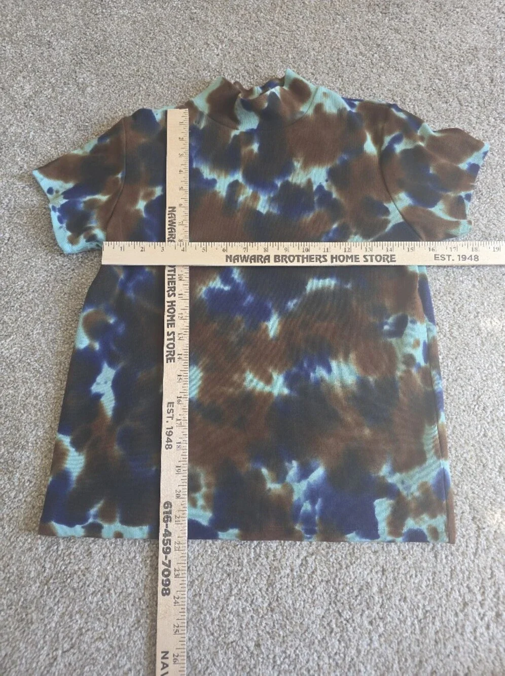 Agolde Short Sleeve Tie-Dye Turtleneck in Blue & Brown